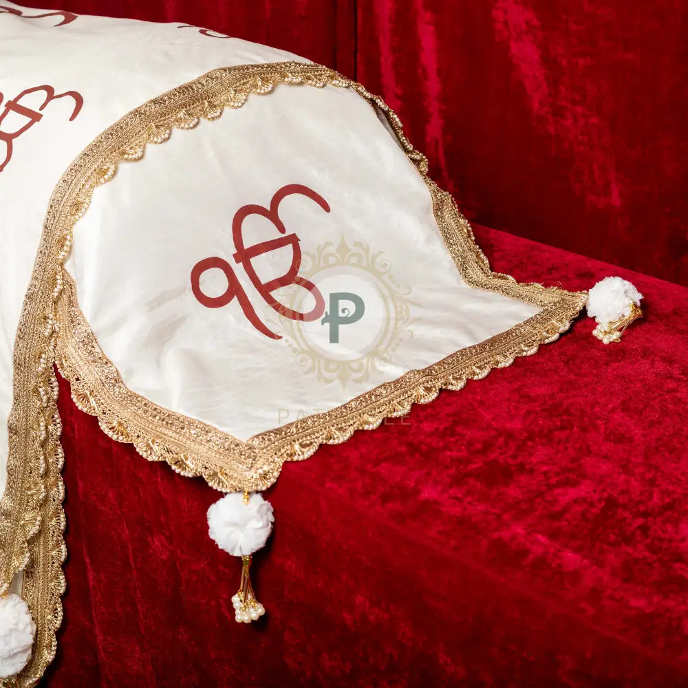 Ivory Silk Rumala Sahib Set with Screen Printed Ek Onkar Rumala Sahib Set