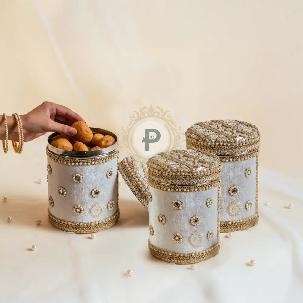 Ivory Zehra ladoo box 1kg (Long shape) Set of 3 Ladoo Box