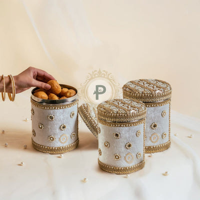 Ivory Zehra ladoo box 1kg (Long shape) Set of 3 Ladoo Box