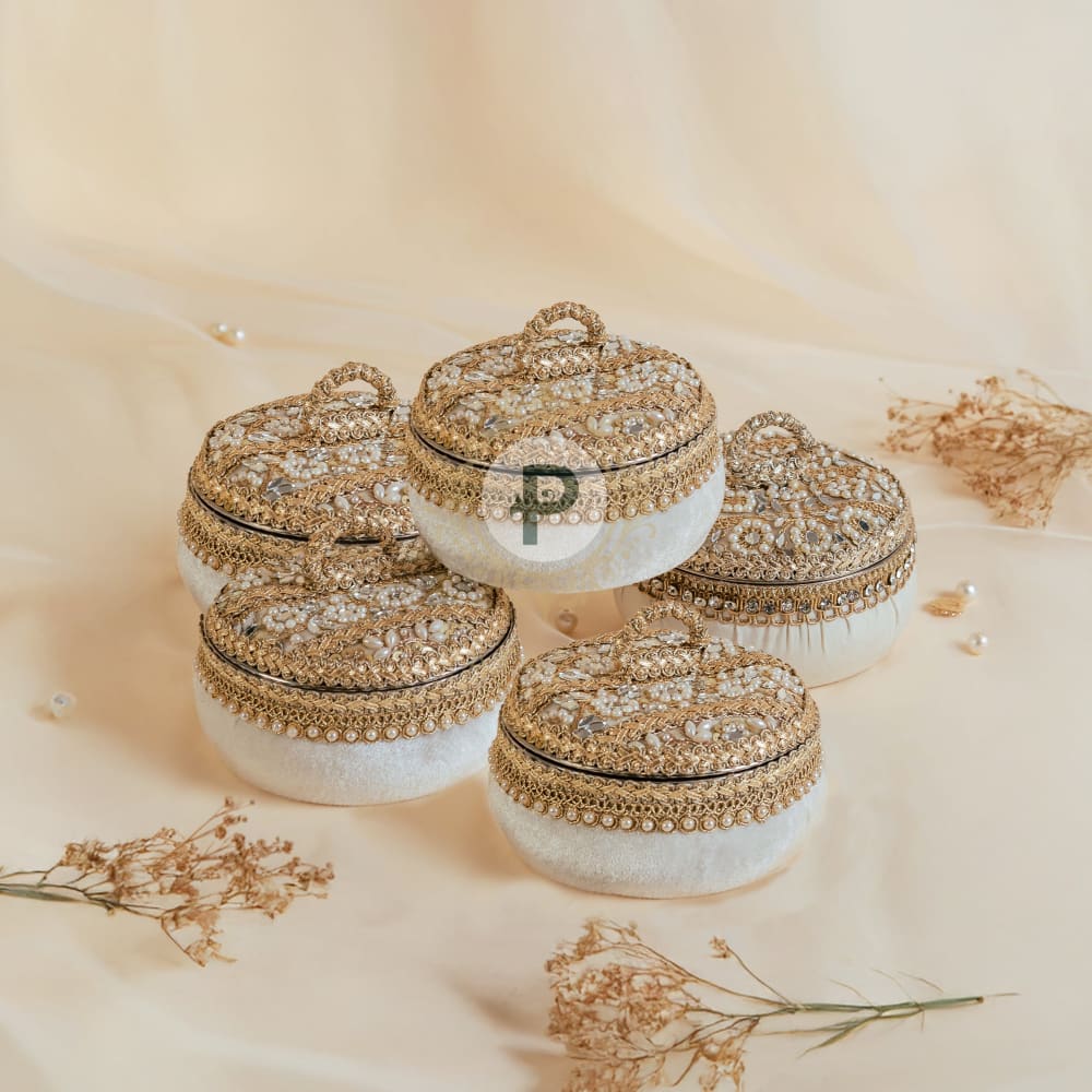 Ivory Zehra Ladoo Box Small Set of 5 Ladoo Box
