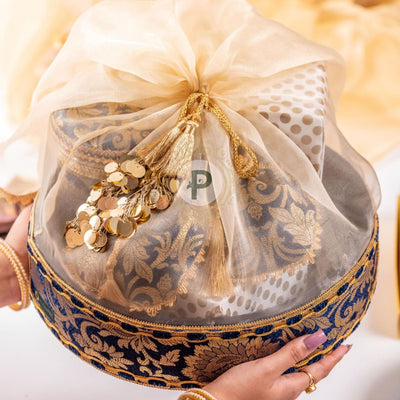 Km Brocade Round Tissue Basket Set