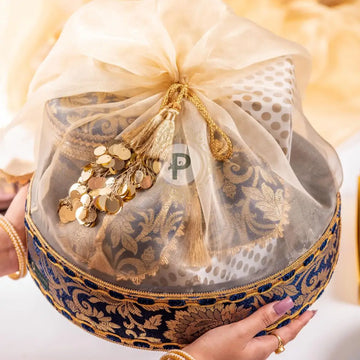 Km Brocade Round Tissue Basket Set