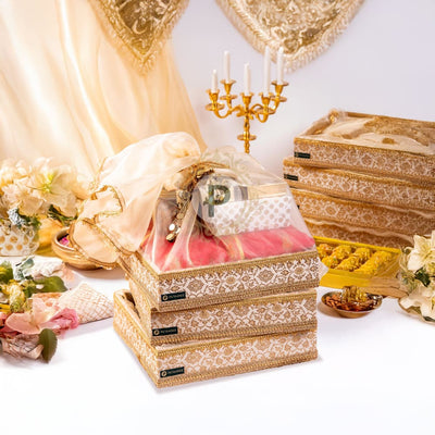 KM Ivory Gold Tray Tissue Basket Set of 3 Tissue Basket
