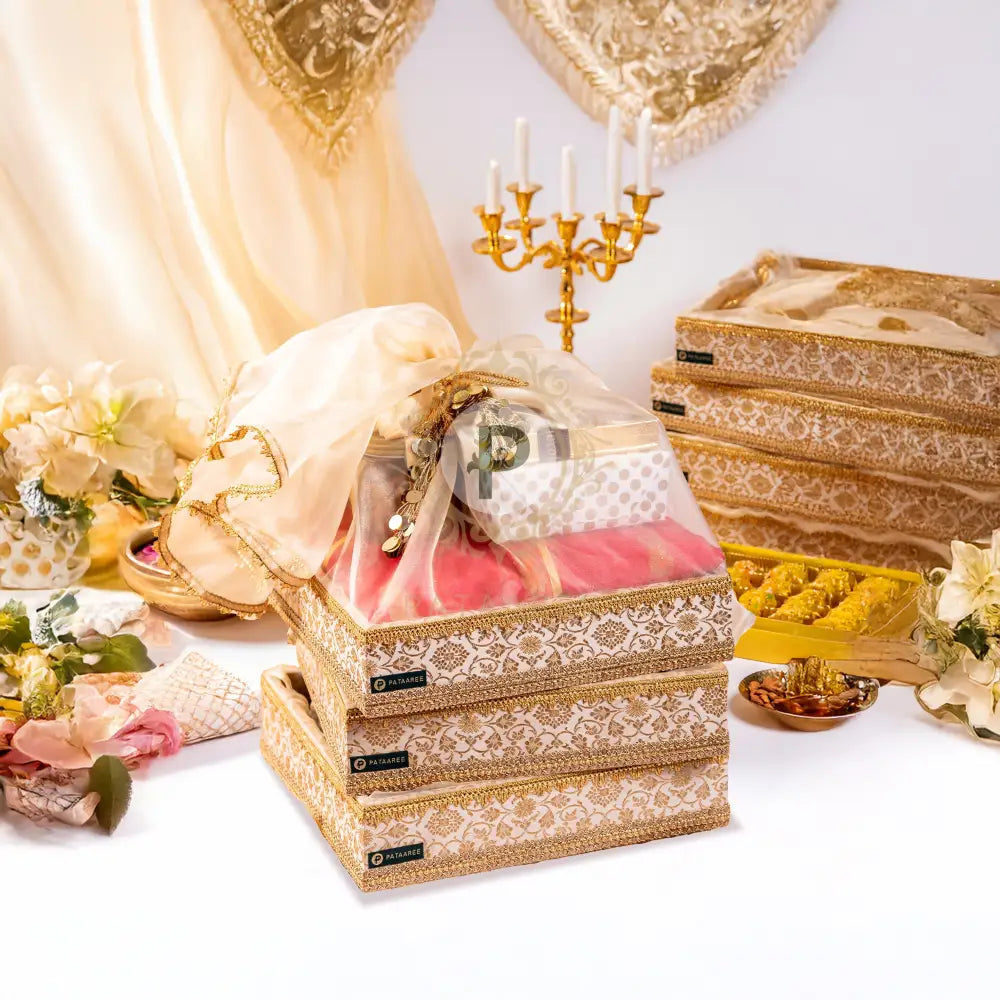 KM Ivory Gold Tray Tissue Basket Set of 3 Tissue Basket