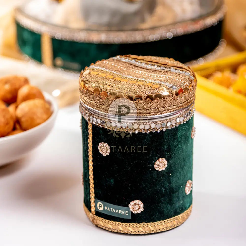 Km Velvet Ladoo Box (Long Shape) Bottle Green