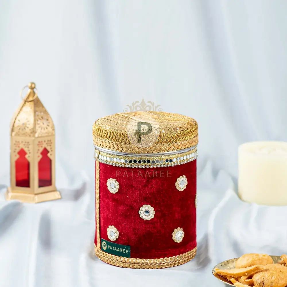 Km Velvet Ladoo Box (Long Shape) Maroon