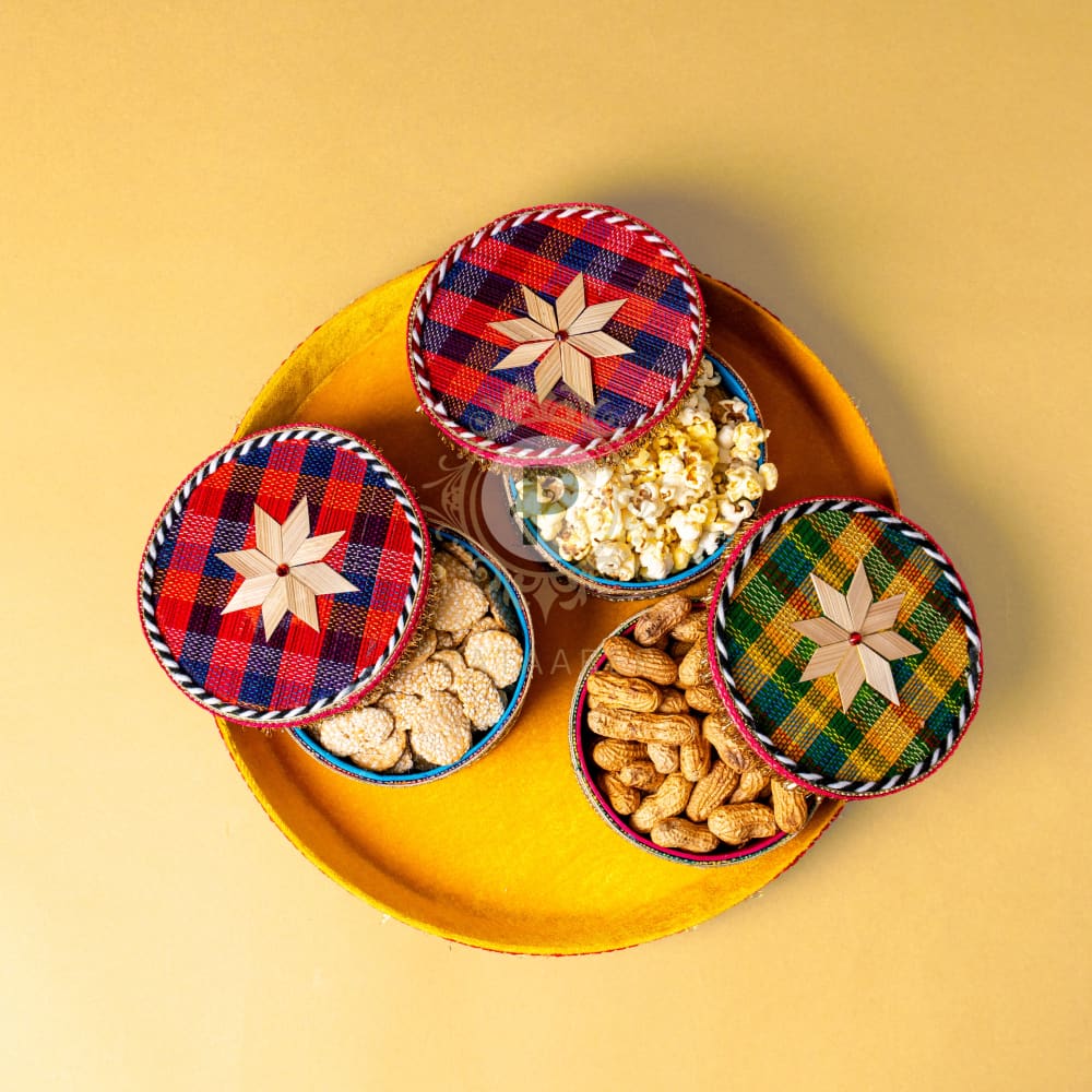 Lohri Assorted Bamboo Set of 3 Favour Box With Thaal
