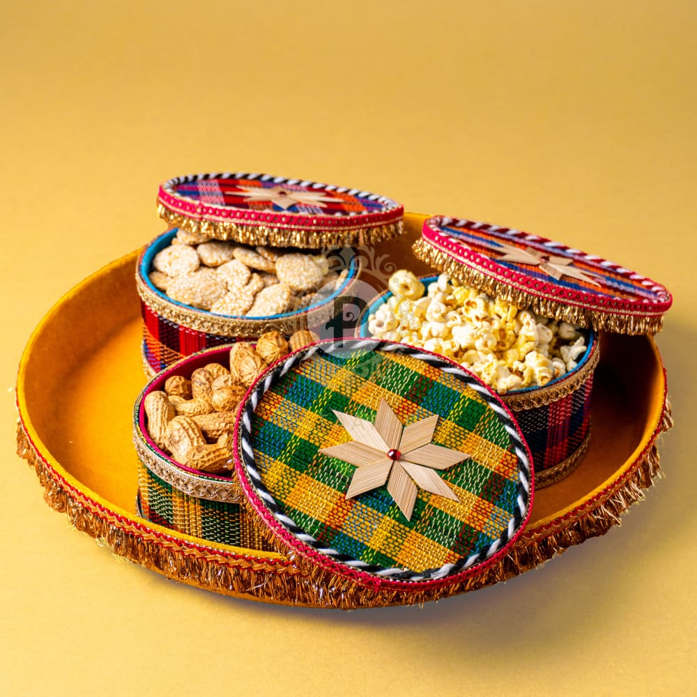 Lohri Assorted Bamboo Set of 3 Favour Box With Thaal