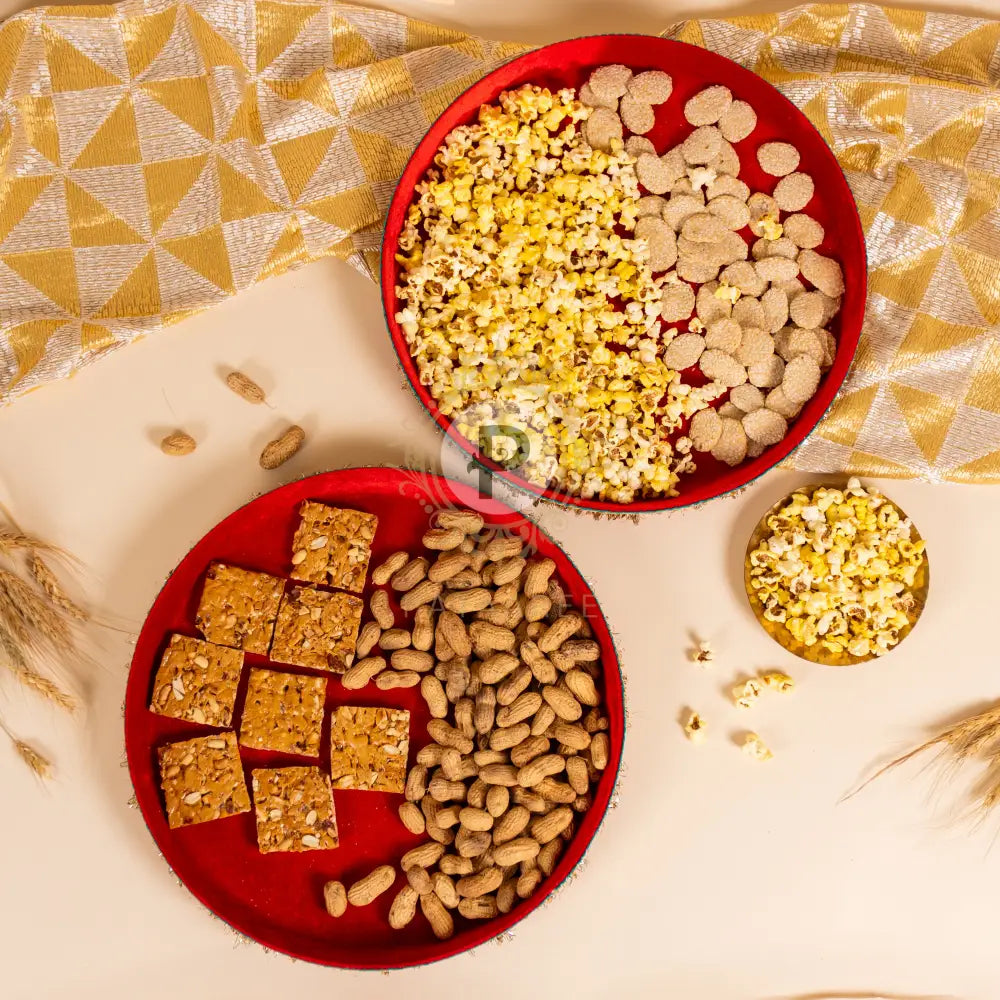 Lohri Red Velvet Thaal Set of 2