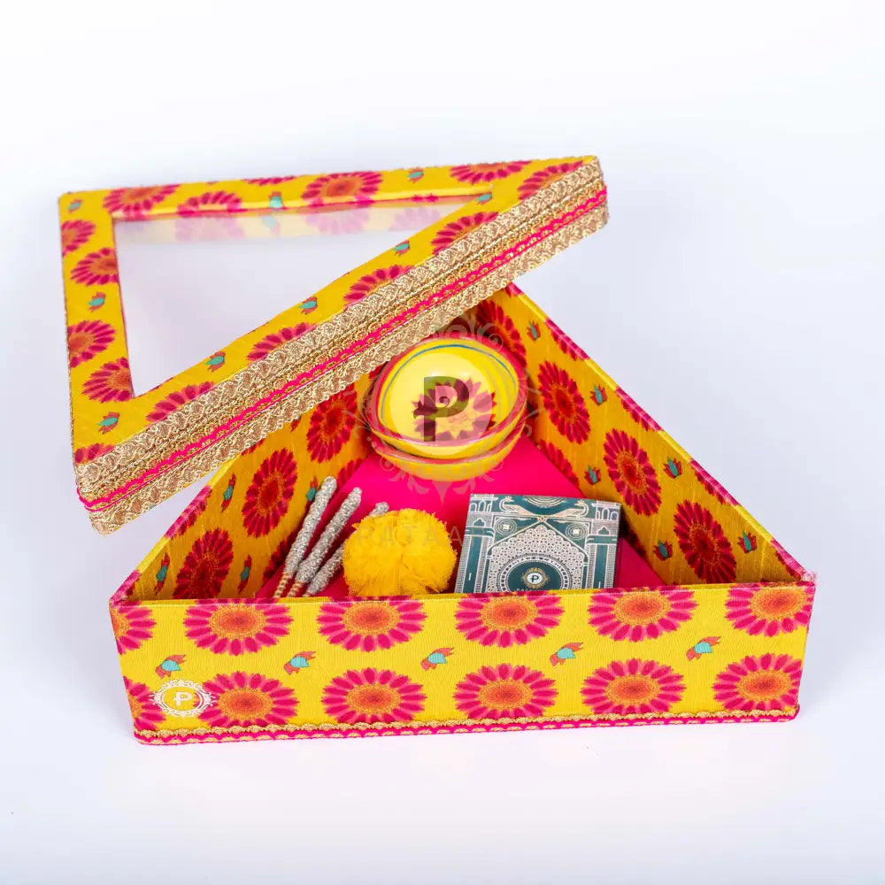 Marigold Mithai Box Set With Taash Festive Brooches & Diyas