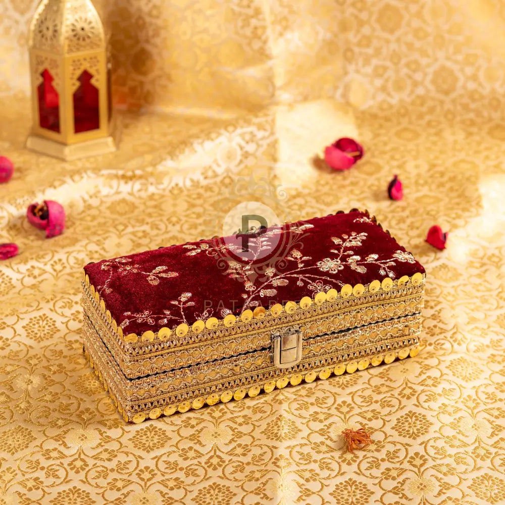 Maroon Embroidered Velvet Cash Gift Box Cash Gift Box