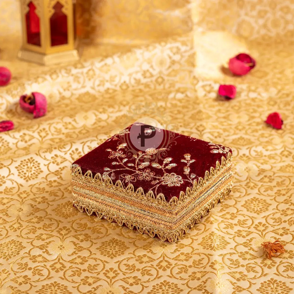 Maroon Embroidered Velvet Single Kada Box Kada Box/Bracelet Box