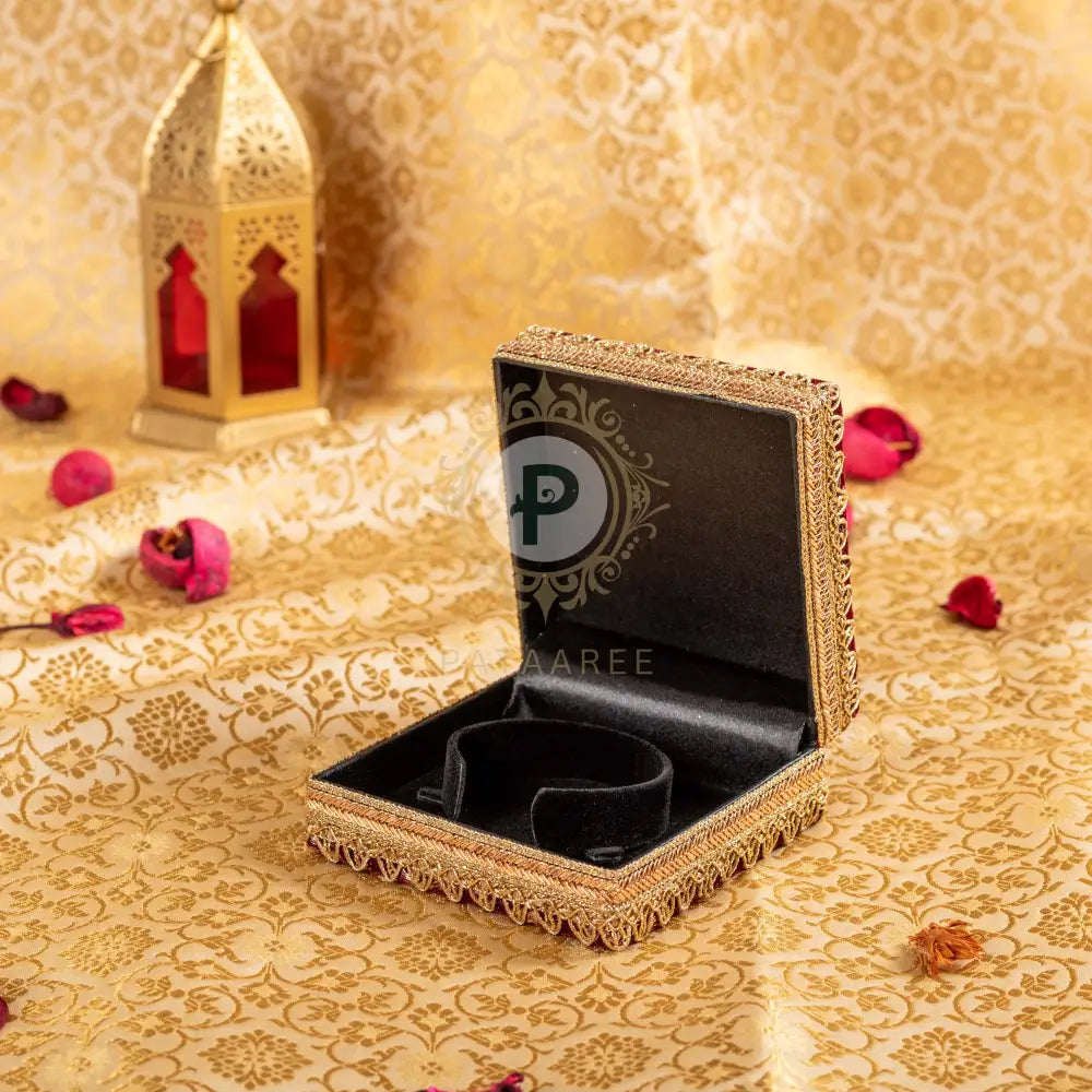 Maroon Embroidered Velvet Single Kada Box Kada Box/Bracelet Box