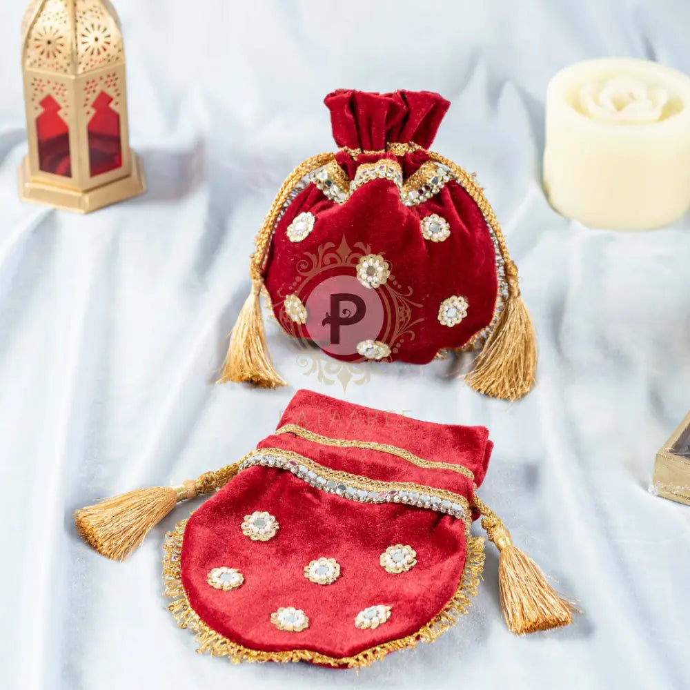 Km Velvet Potli Small Maroon