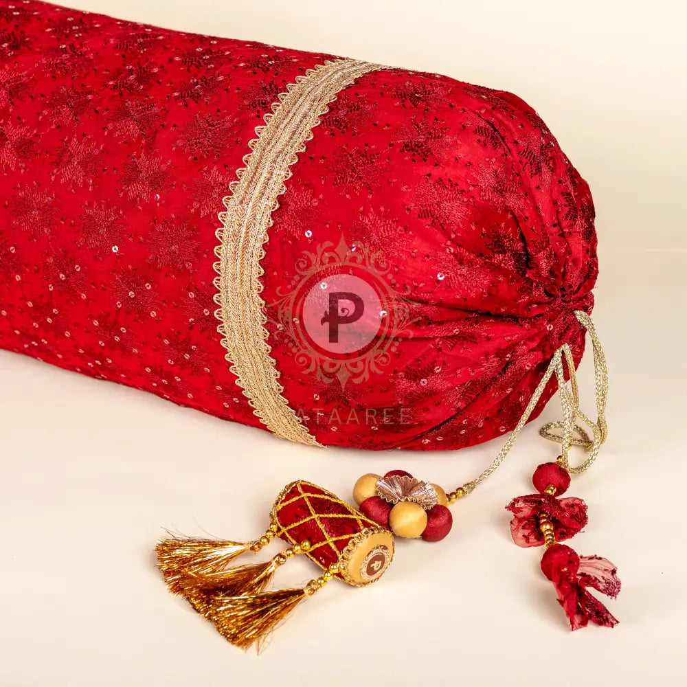 Maroon Phulkari Bolster Cover Set Cushion Set