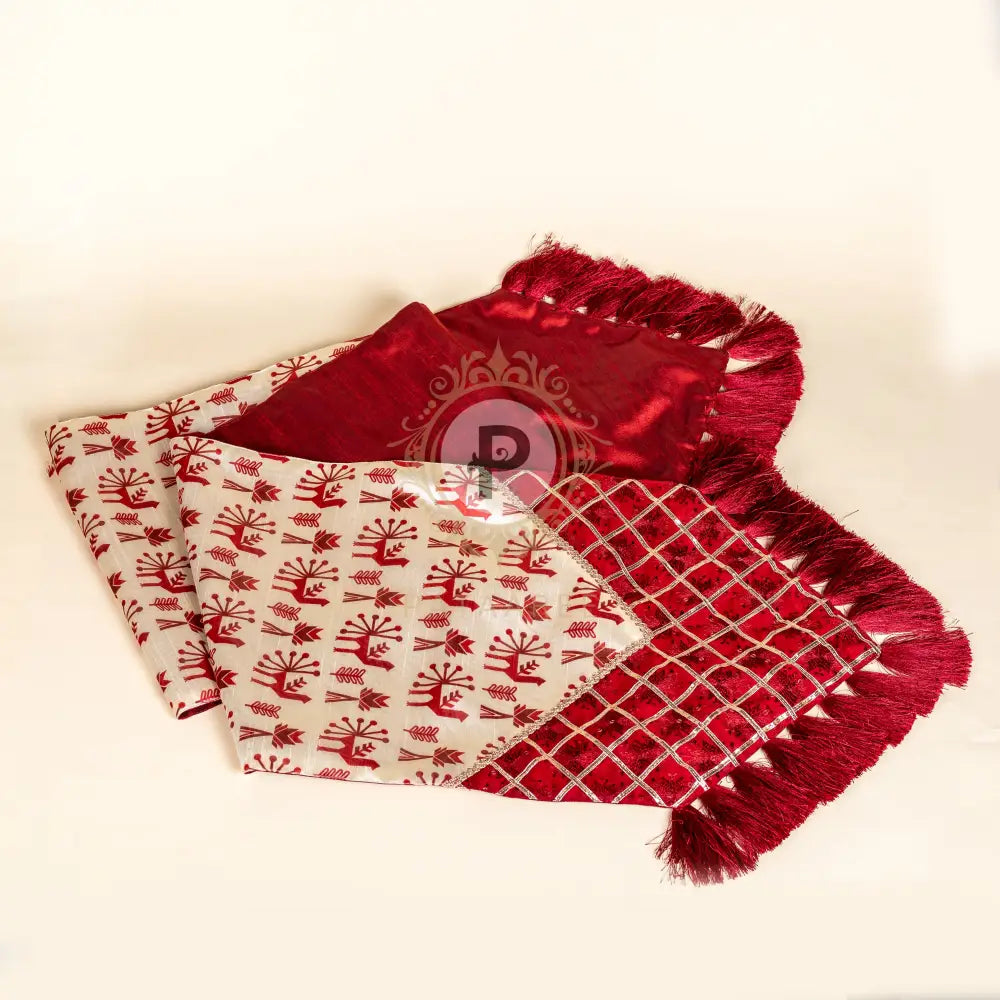 Maroon Phulkari Set (Cushion Covers with Runner & Buntings) Cushion Set