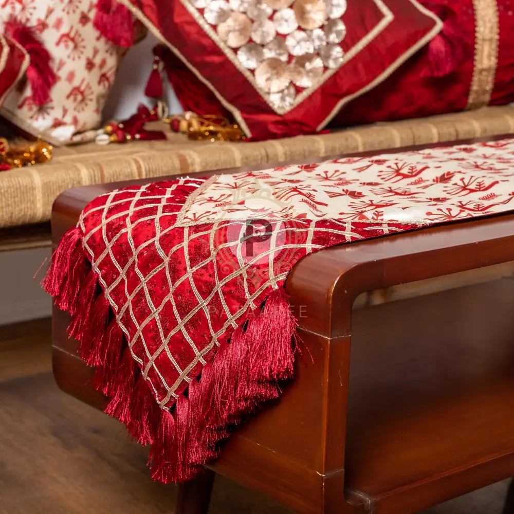 Maroon Phulkari Set (Cushion Covers with Runner & Buntings) Cushion Set