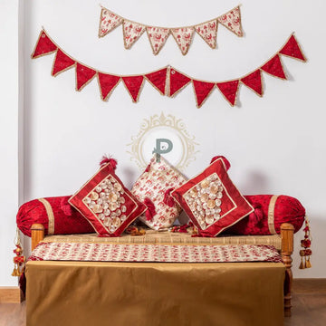 Maroon Phulkari Set (Cushion Covers with Runner & Buntings) Cushion Set
