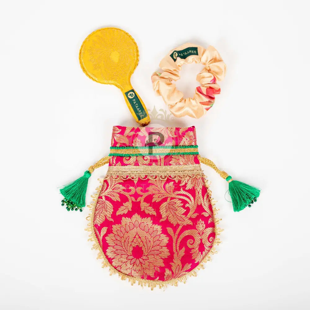 Mehandi Favour Potli Set Hot Pink Yellow and Peach Potli