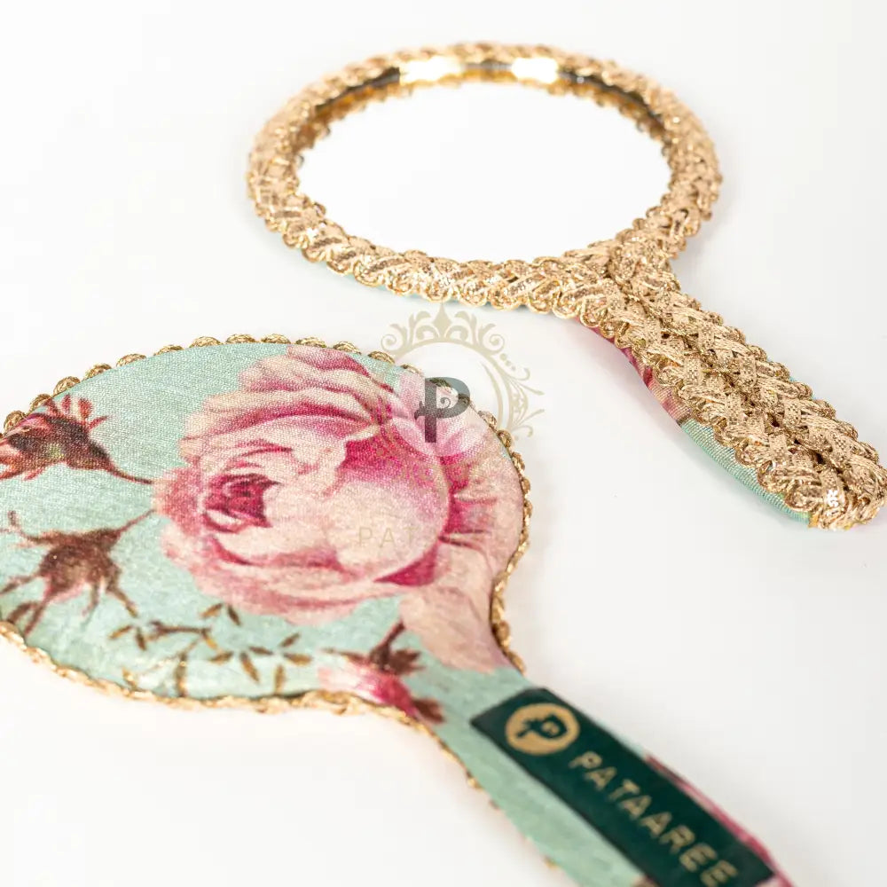 Mint Green Floral Hand Mirror Mirror