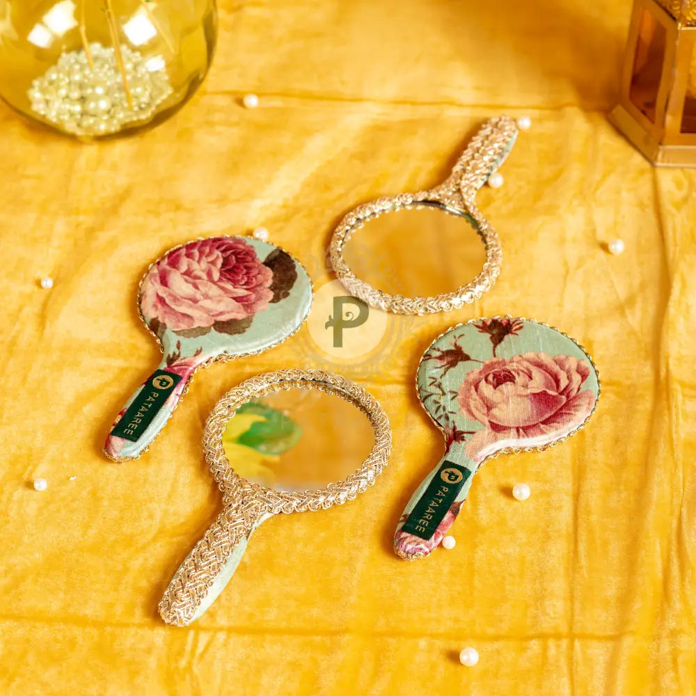 Mint Green Floral Hand Mirror Mirror