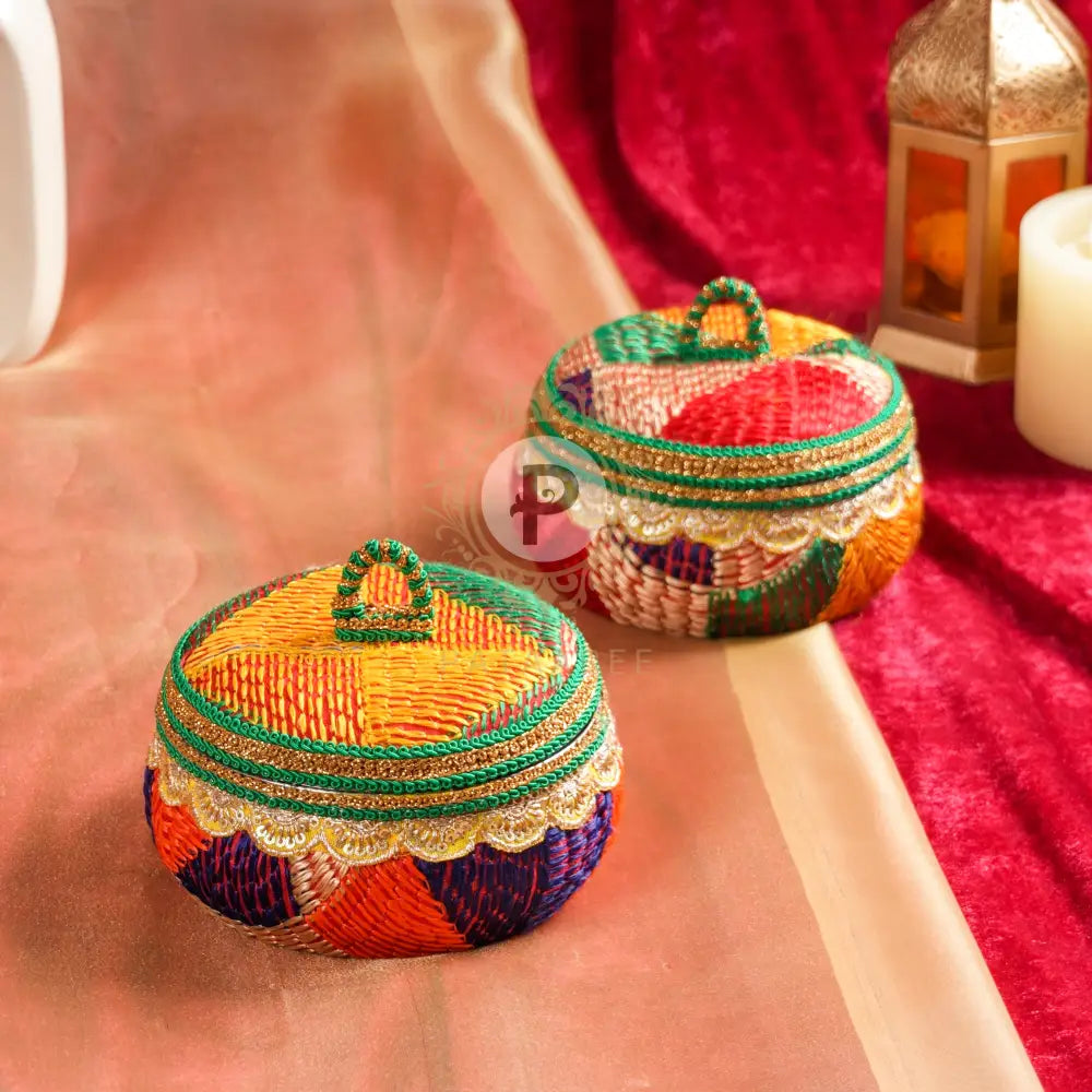 Multicolor Phulkari Small Ladoo Box