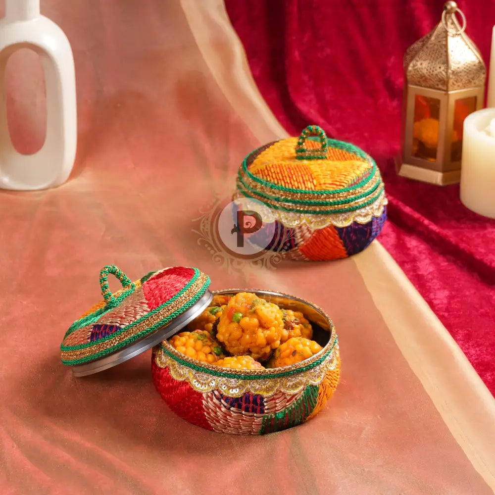 Multicolor Phulkari Small Ladoo Box