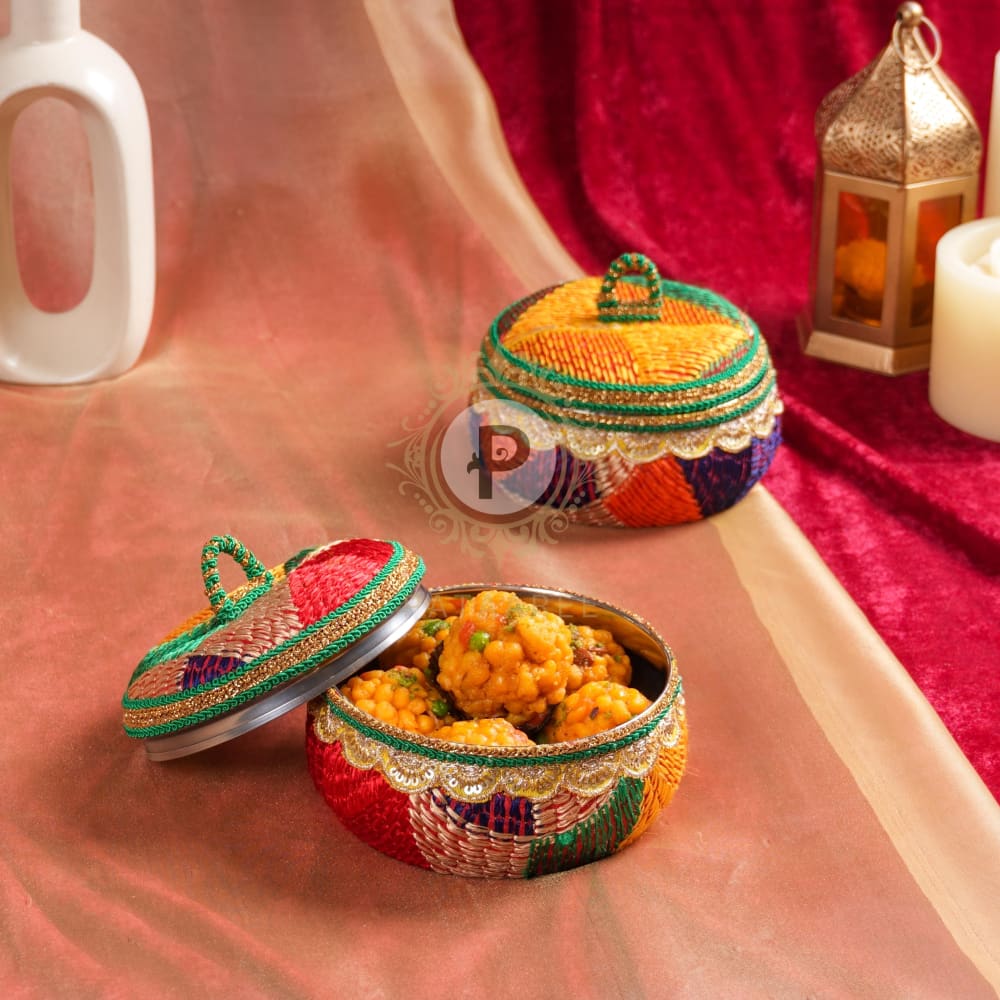 Multicolor Phulkari Small Ladoo Box