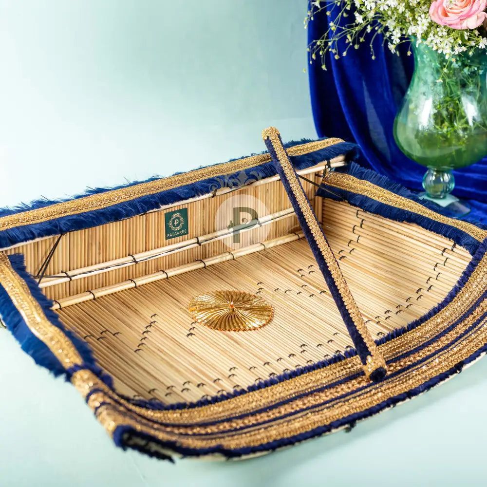 Chajj With Small Stick Navy Blue And Gold