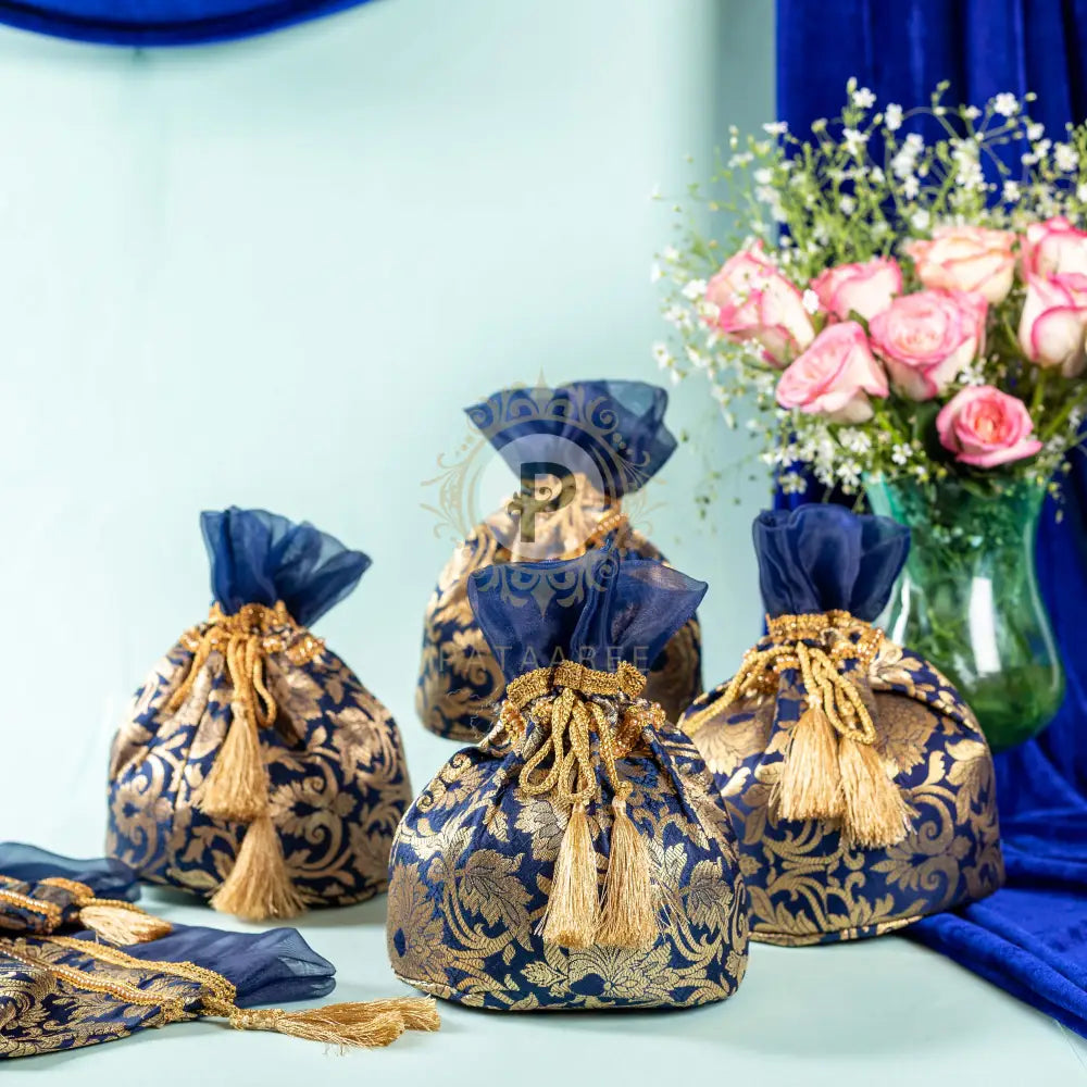 Navy Blue & Gold Brocade Potli Potli