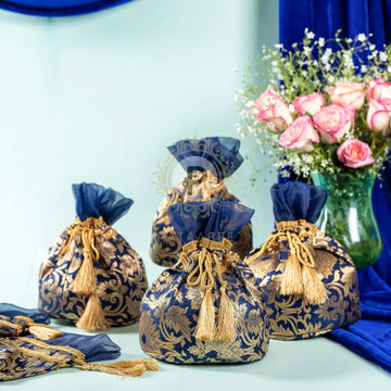 Navy Blue & Gold Brocade Potli Potli