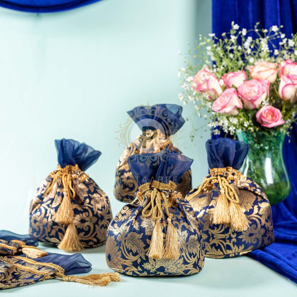 Navy Blue & Gold Brocade Potli Potli