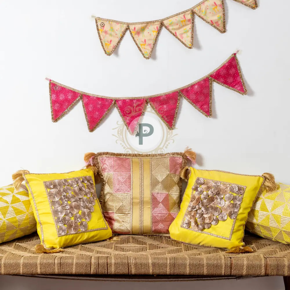 Pastel Phulkari Cushion and Bolster Cover Set Cushion Set