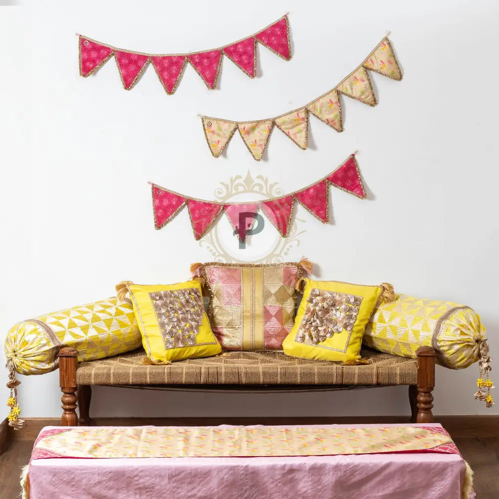Pastel Phulkari Set (Cushion Covers with Table Runner) Cushion Set