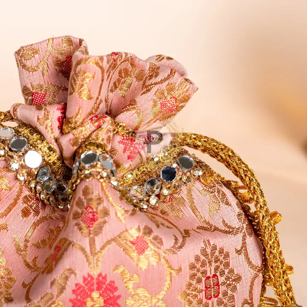 Pastel Pink Brocade Mini Potli Potli