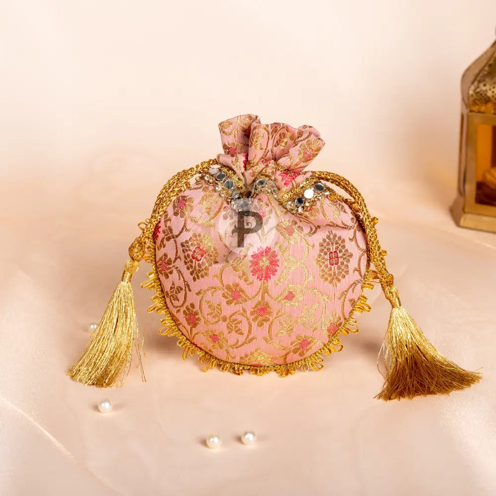 Pastel Pink Brocade Mini Potli Potli
