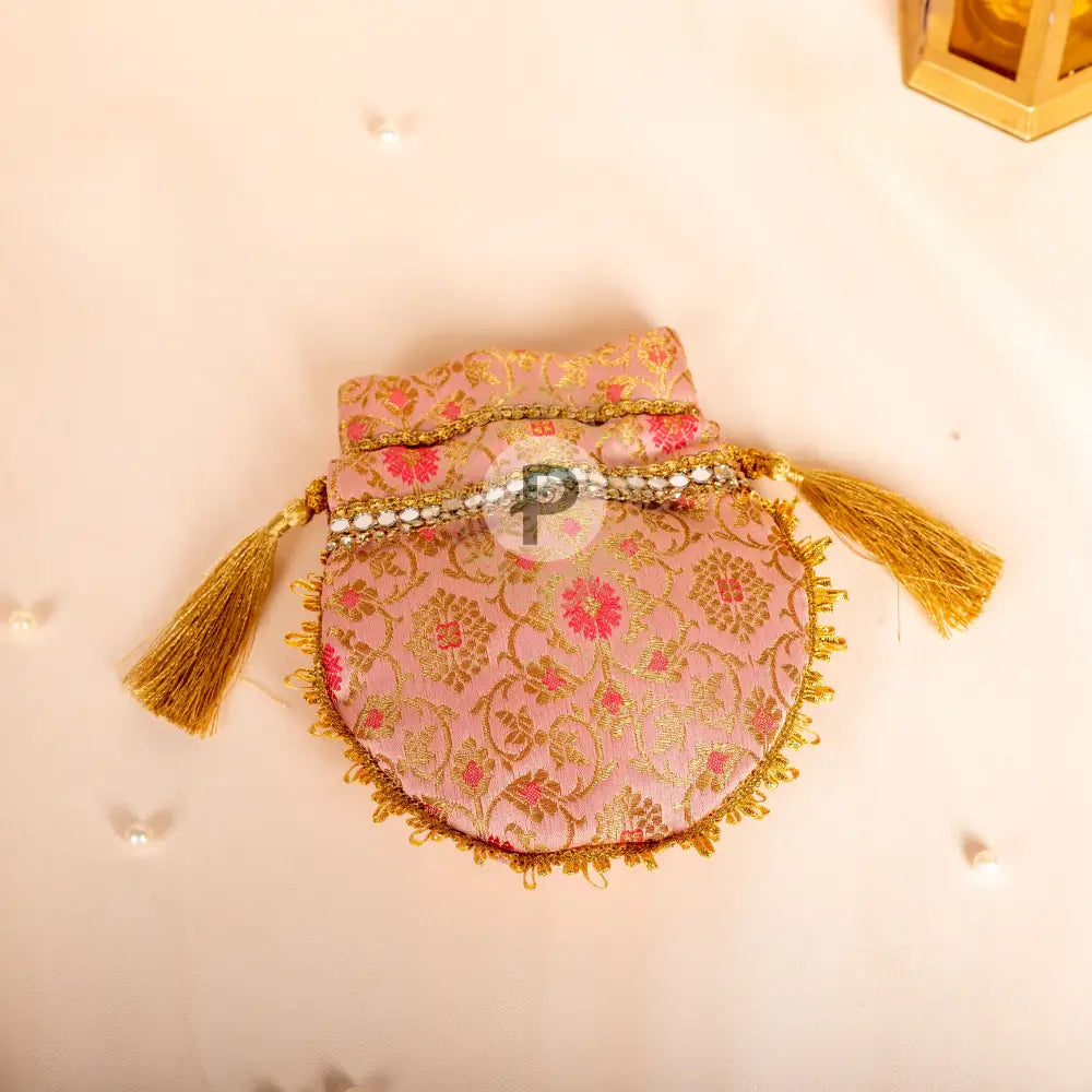 Pastel Pink Brocade Mini Potli Potli