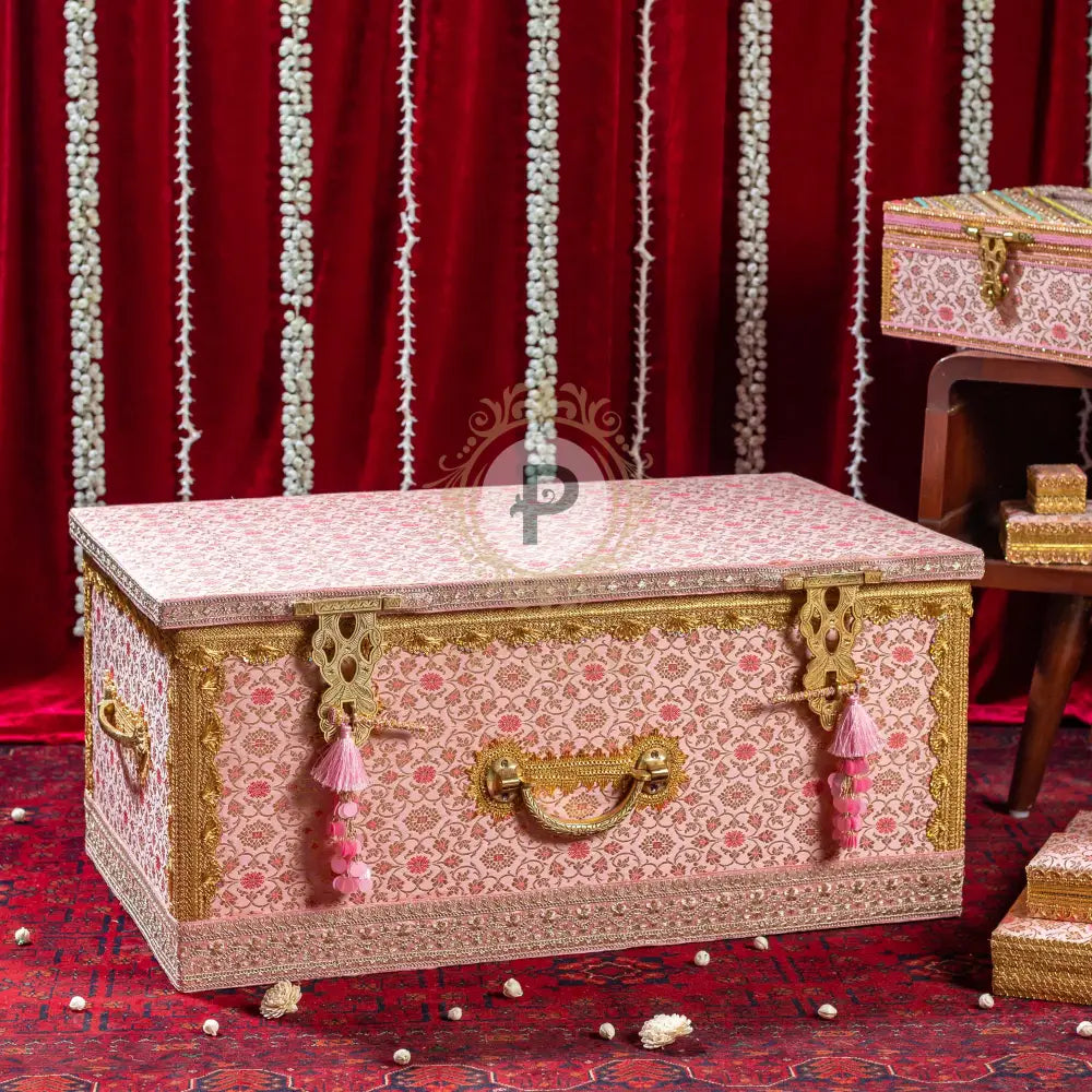 Pastel Pink Brocade Trousseau Trunk