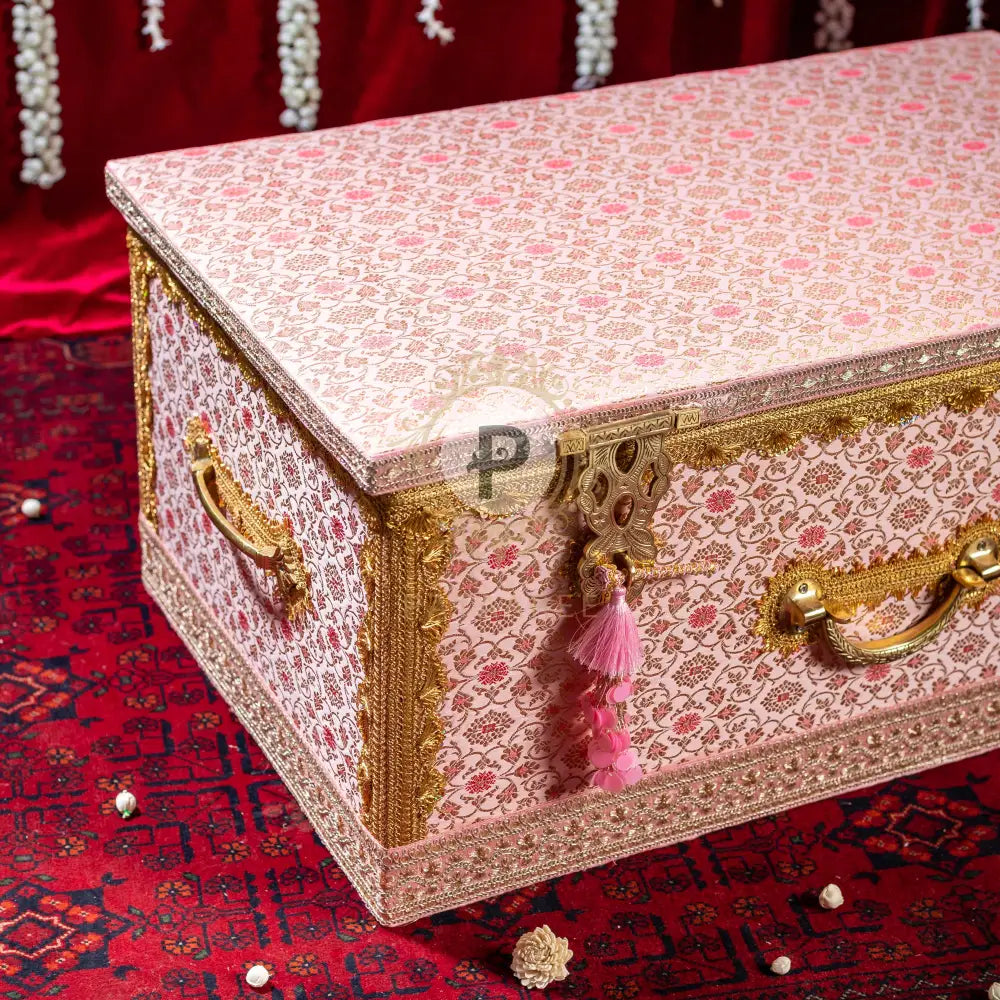 Pastel Pink Brocade Trousseau Trunk