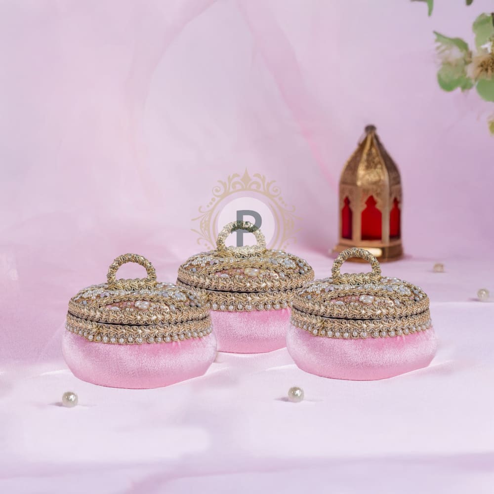Pastel Pink Zehra Ladoo Box Small Set of 3 Ladoo Box