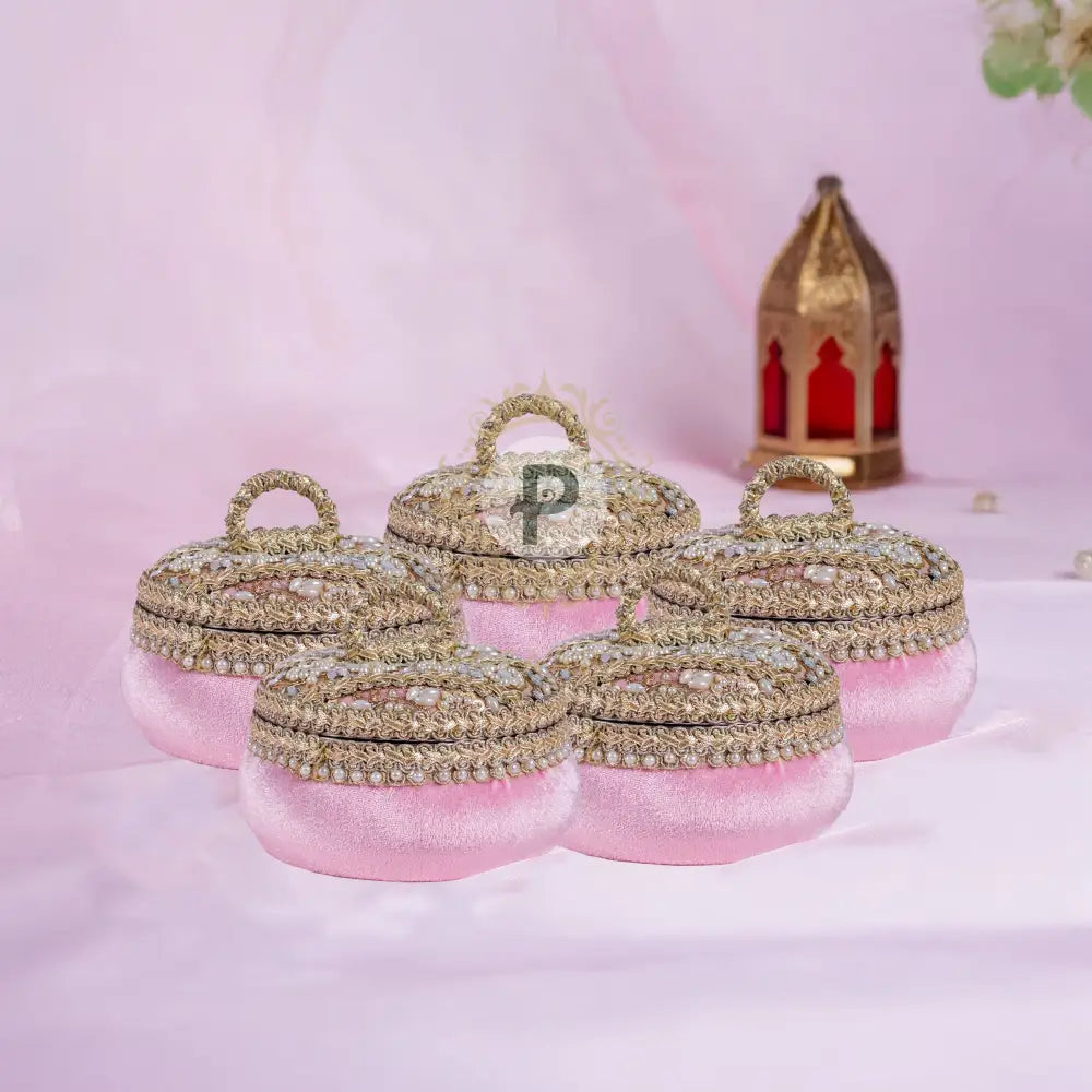 Pastel Pink Zehra Ladoo Box Small Set of 5 Ladoo Box