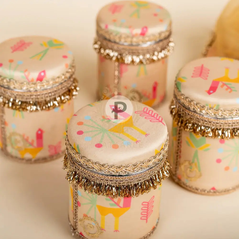 Pastel Small Tissue Basket with 4 Small Printed Ladoo Boxes Tissue Basket