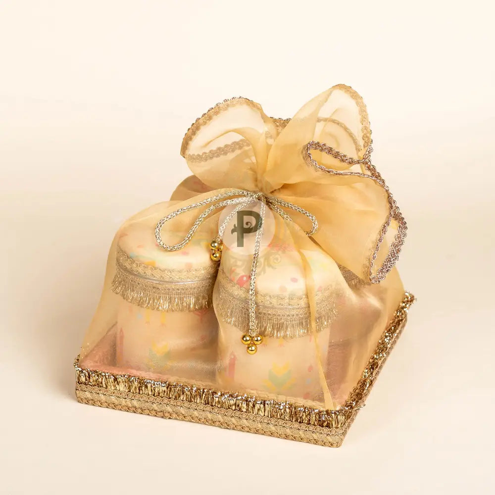 Pastel Small Tissue Basket with 4 Small Printed Ladoo Boxes Tissue Basket