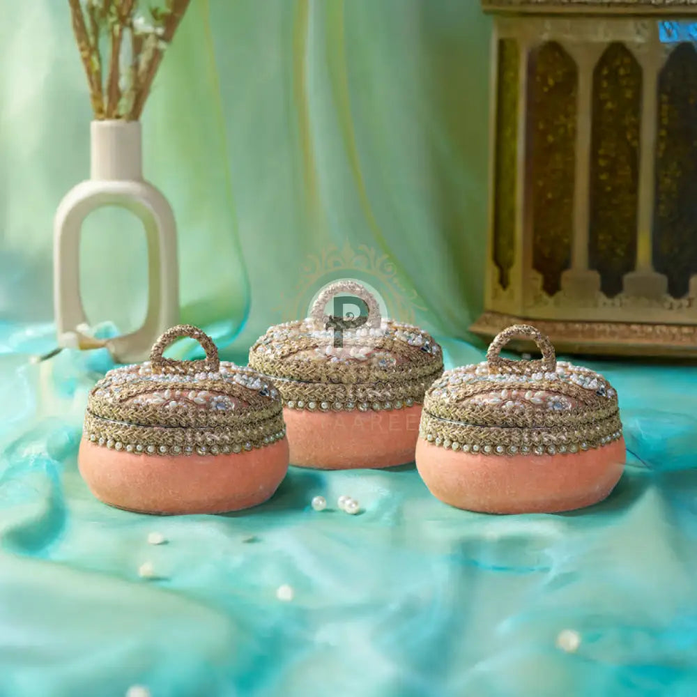 Peach Zehra Ladoo Box Small Set of 3 Ladoo Box