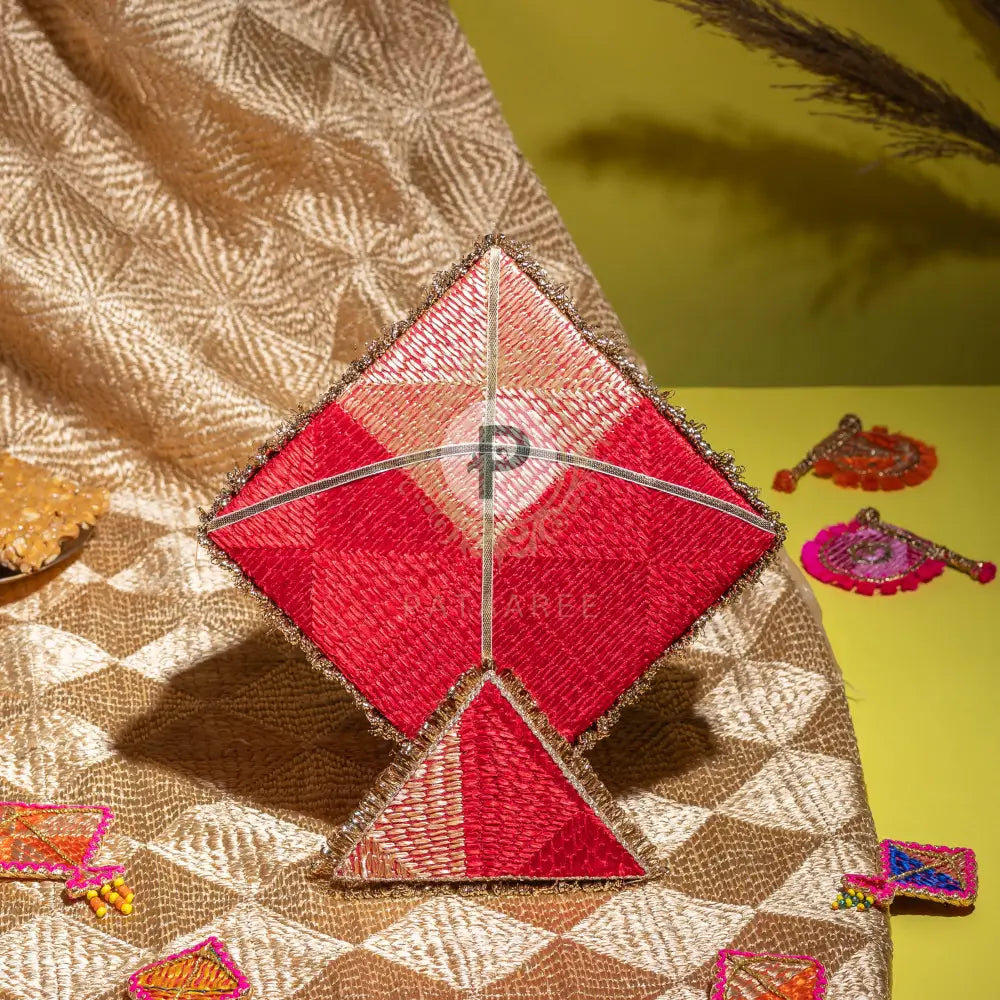Phulkari Kite Mithai Box (Small) Red Mithai Box