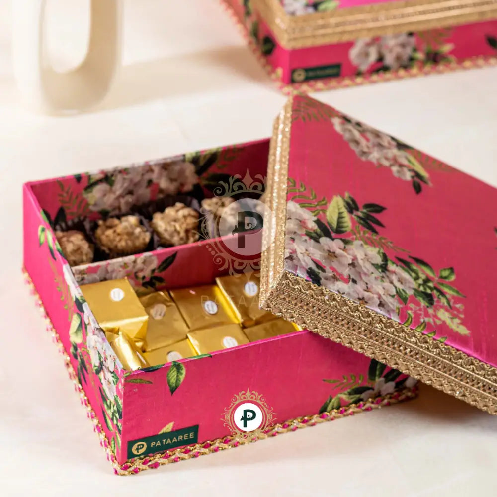 Pink Floral Mithai Box With Slots