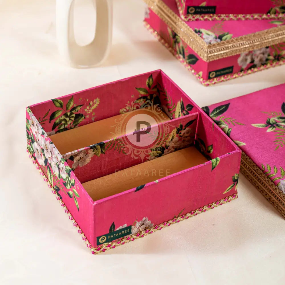 Pink Floral Mithai Box With Slots