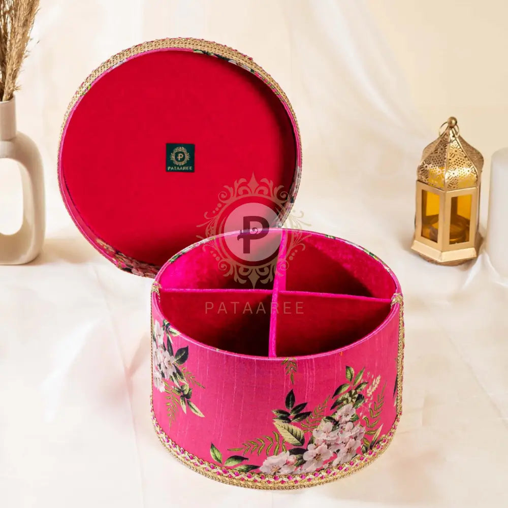 Pink Floral Round Pataaree With Slots