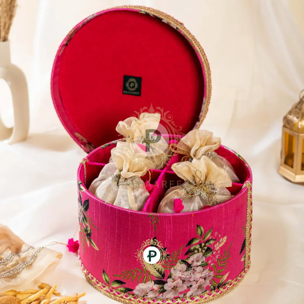 Pink Floral Round Pataaree With Slots