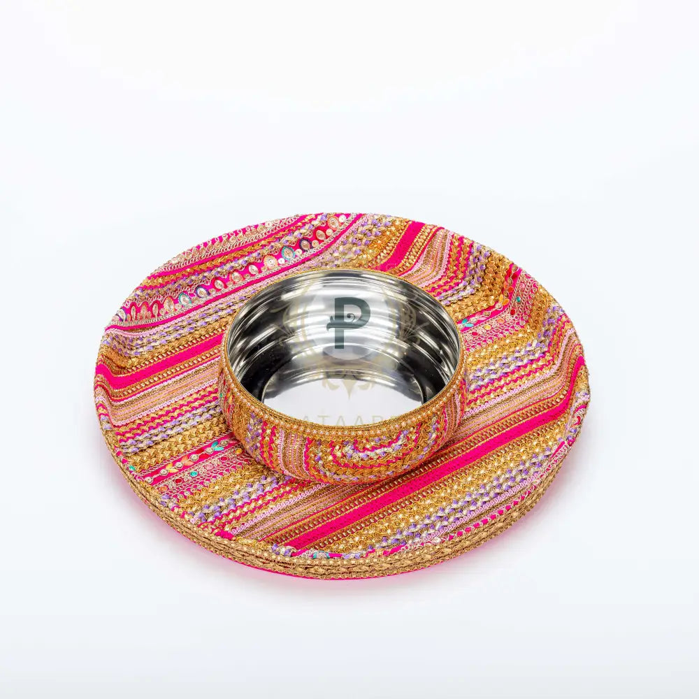 Pink Satrangi Thaal With Chura Bowl